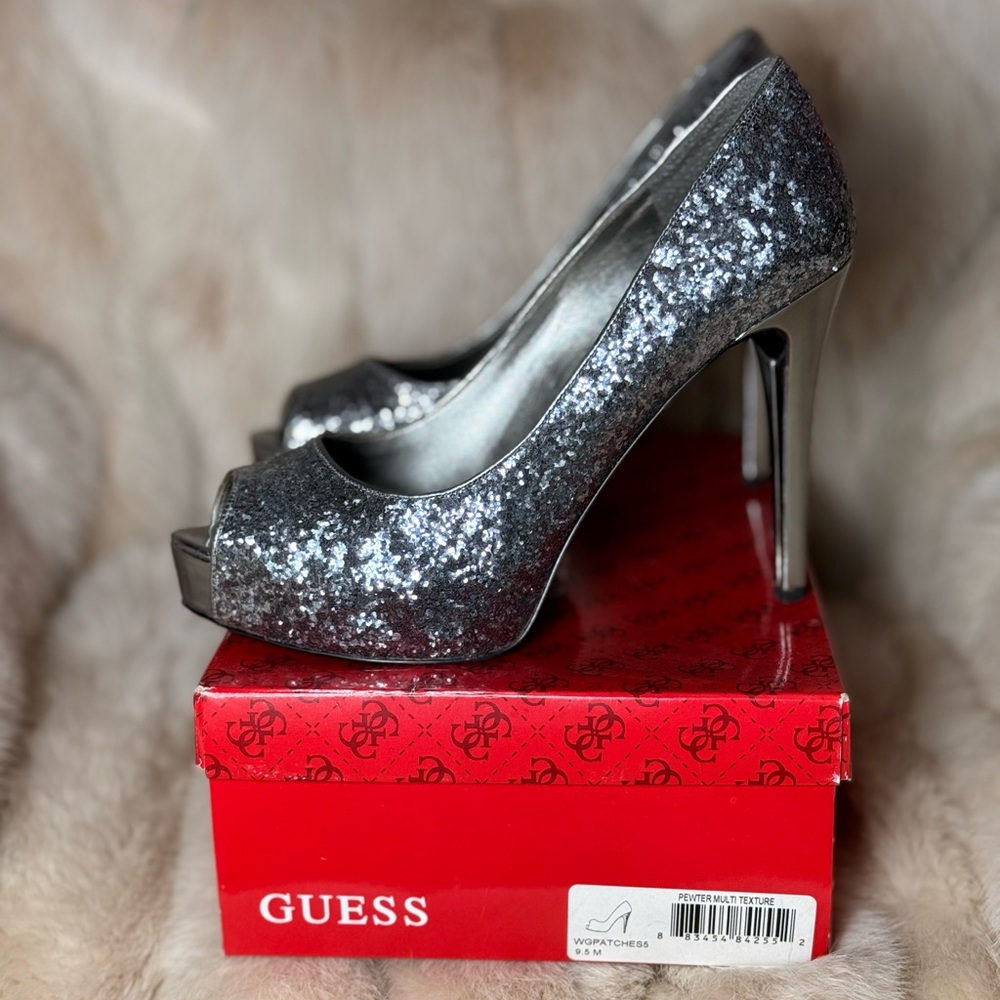 Guess Women's Sparkling Silver Peep Toe Heels - Picture 5 of 6